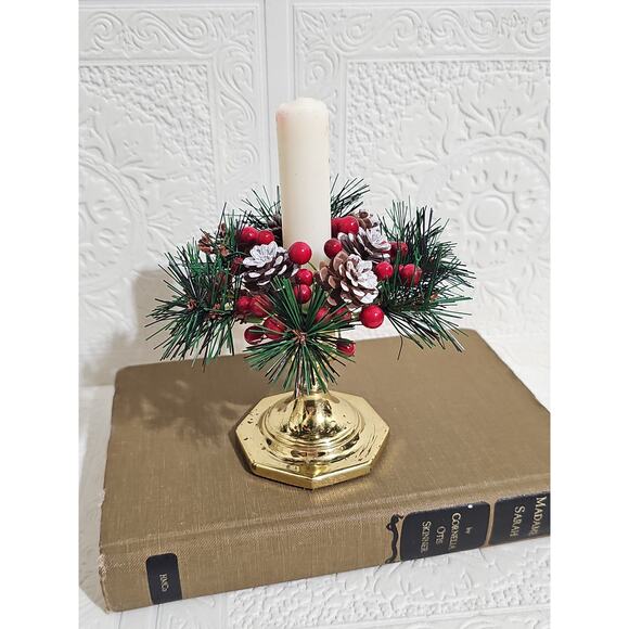 Christmas Candle Ring Faux Wreath Pinecone Red Berries Ralph Lauren Christmas - Picture 2 of 8